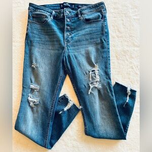 Hollister Blue Distressed Women Jeans Super Skinny Size 11R Waist 30
